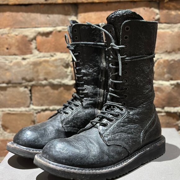 Rick Owens Combat Boots – Blistered Leather – 45492 – Size EU 41 / US 8 - Picture 1 of 11